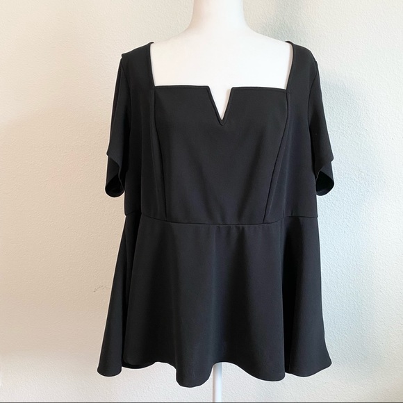 Torrid Black Scuba Knit V-Bar Peplum Top 3 - Picture 2 of 6